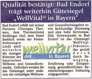 Bad Endorf trgt weiterhin Gtesiegel "Wellvital in Bayern"